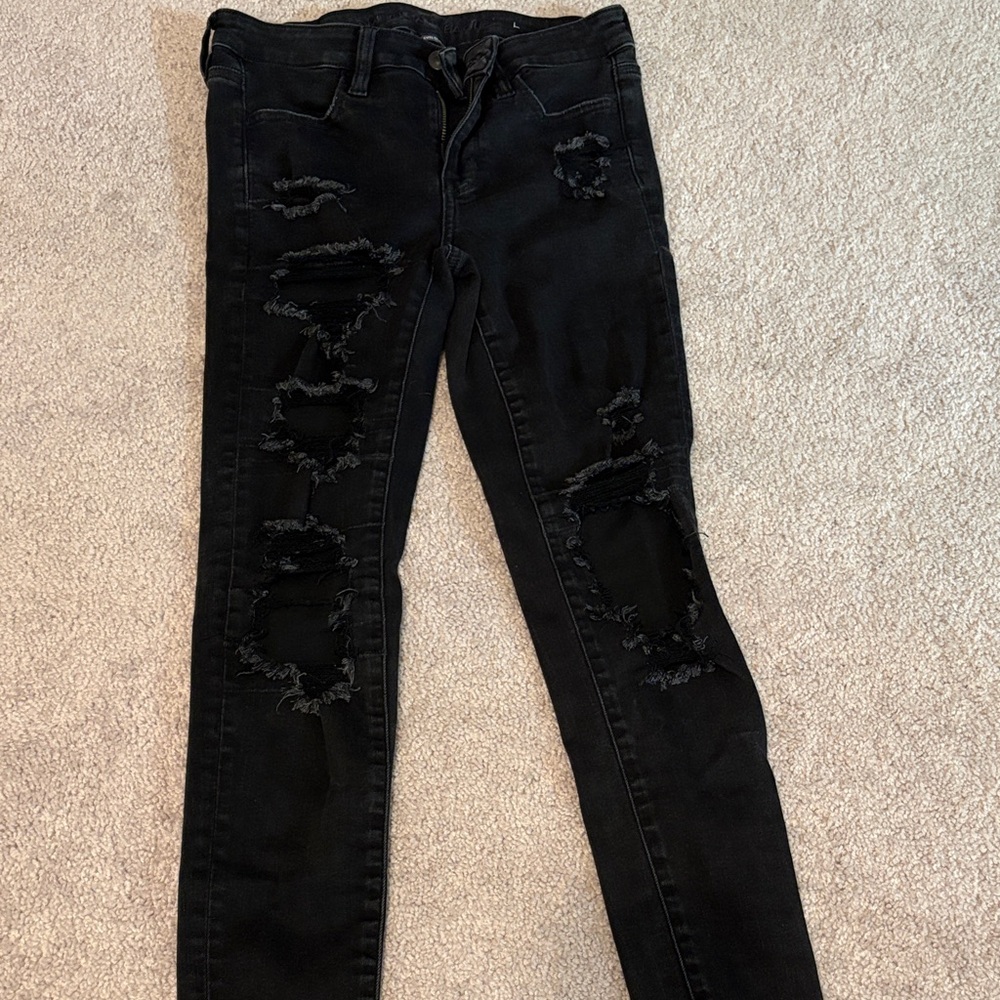 American Eagle Outfitters Black Distressed Skinny Jeans